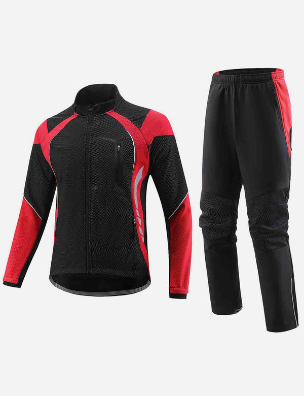 Baleaf Men's Windproof Fleeced-lined Long Sleeved Cycling Set cai043 Lipstick Red Front